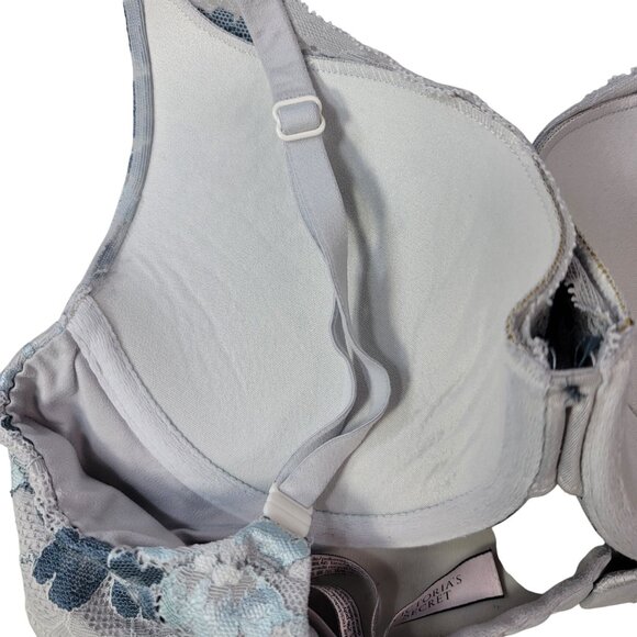 Victoria's Secret Body By Perfect Shape Bra Gray 32C Floral Lace Underwire Padd - Picture 5 of 12